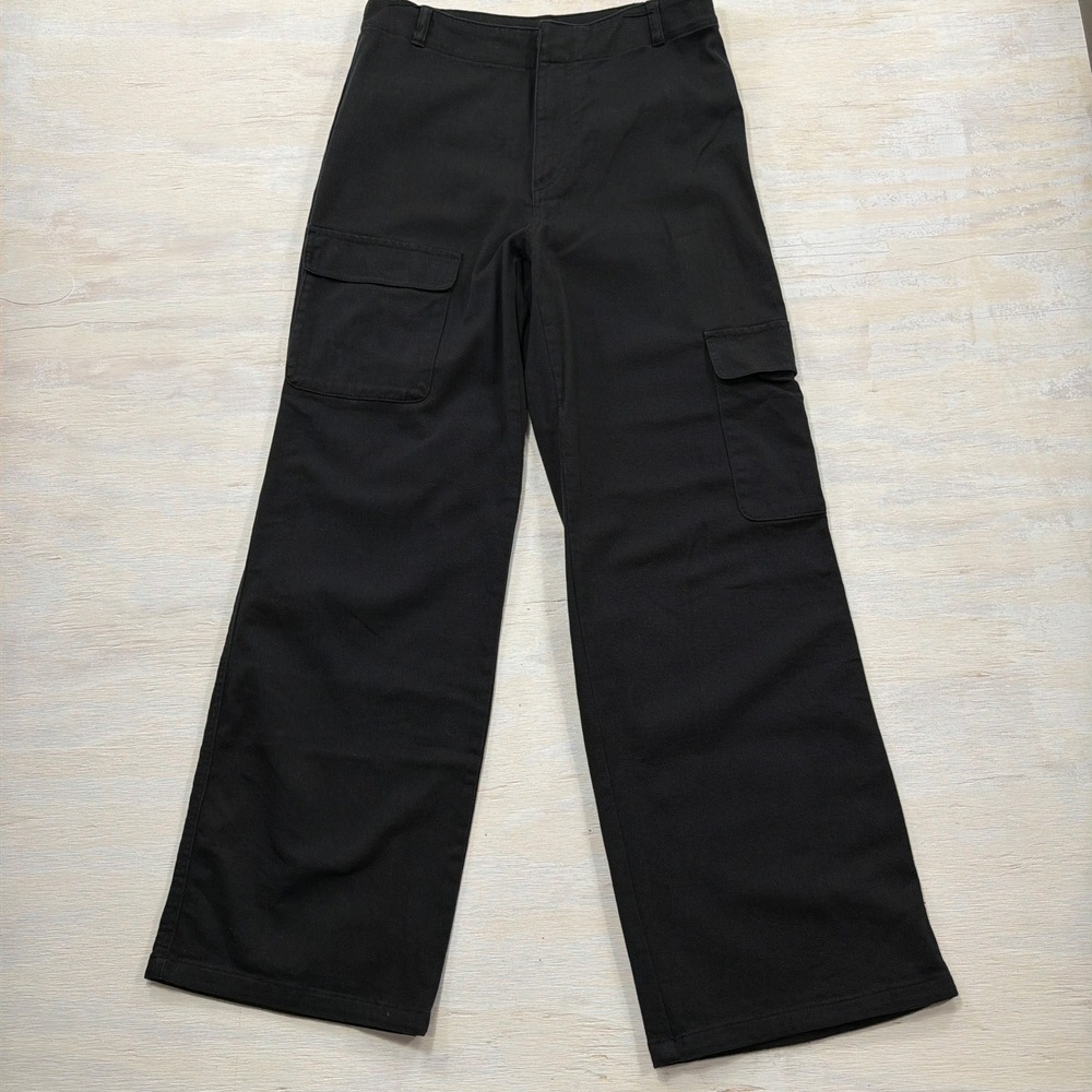 Quince Cargo Pants 8 Wide Leg Cotton Twill Multi-Pocket Black Womens